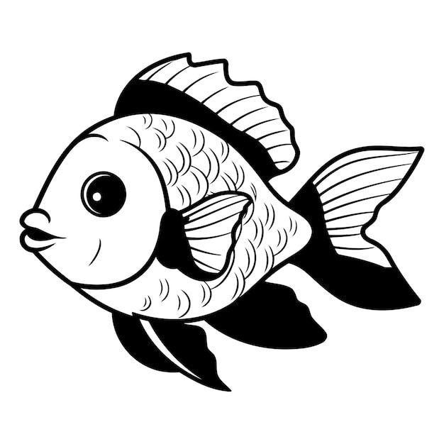 Vector illustration of a fish black and white cartoon style vector