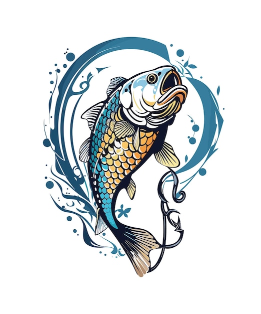 Illustration of a fish design with blue stipes