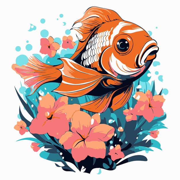 illustration of fish and flowers