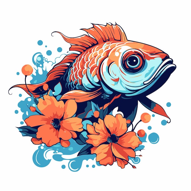 魚と花のイラスト