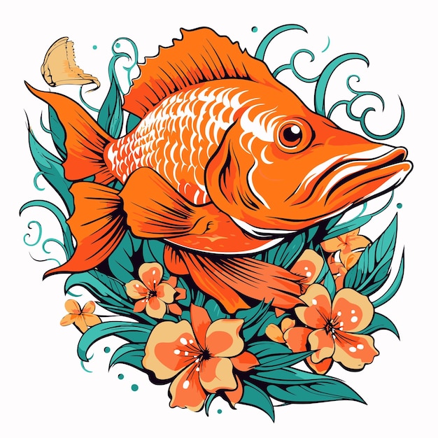 иллюстрация рыбы и цветов