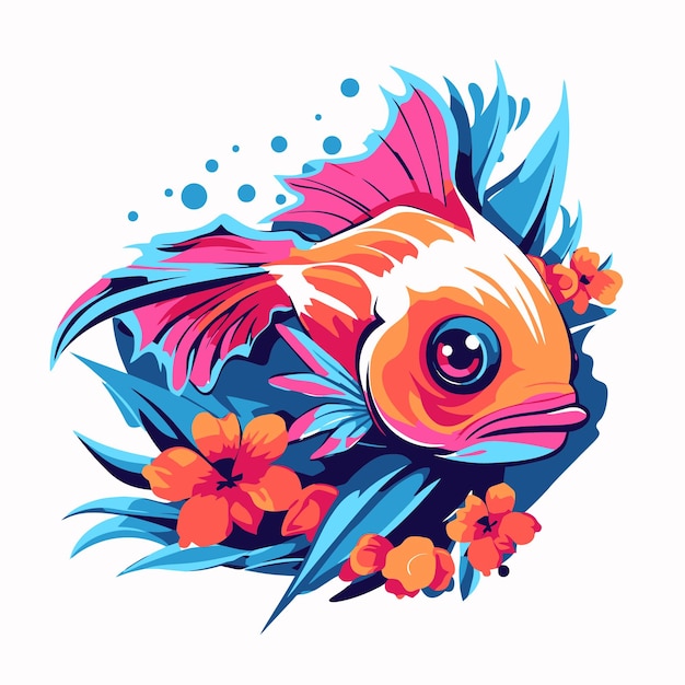 Vector illustration of fish and flowers