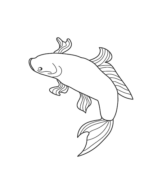 Illustration of a fish line art on white