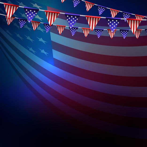 Vector illustration of the flag of america and isolated garlands of pennants