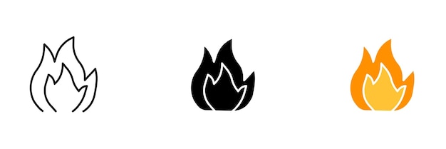 An illustration of flames and smoke representing a fire and its destructive power Vector set of icons in line black and colorful styles isolated