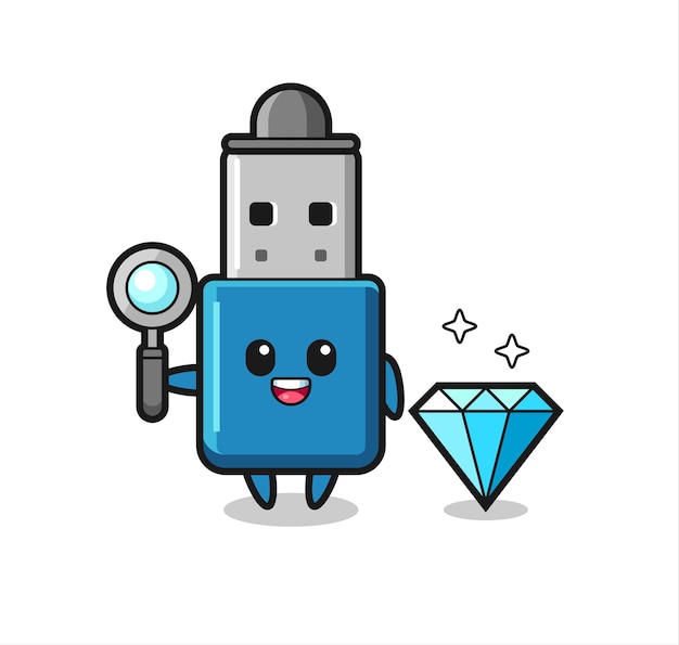 Illustration of flash drive usb character with a diamond