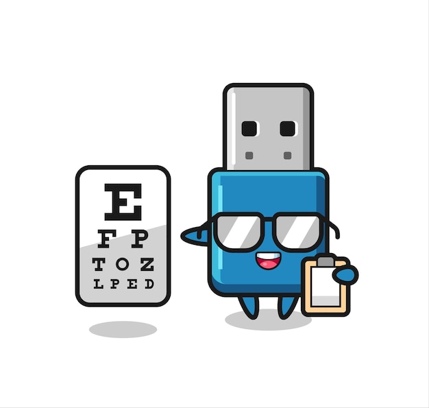 Illustration of flash drive usb mascot as an ophthalmology