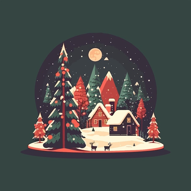 Vector illustration flat design christmas landscape. background concept