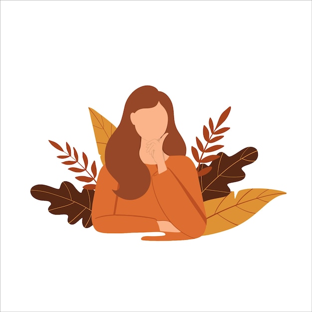 illustration flat vector woman thinking with background floral