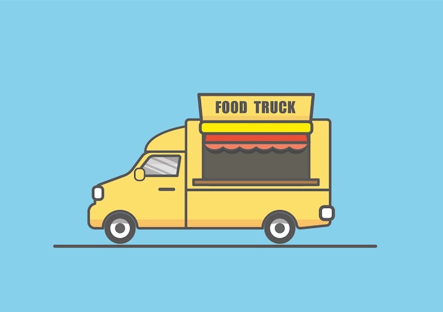 Illustration of flat yellow food truck line art