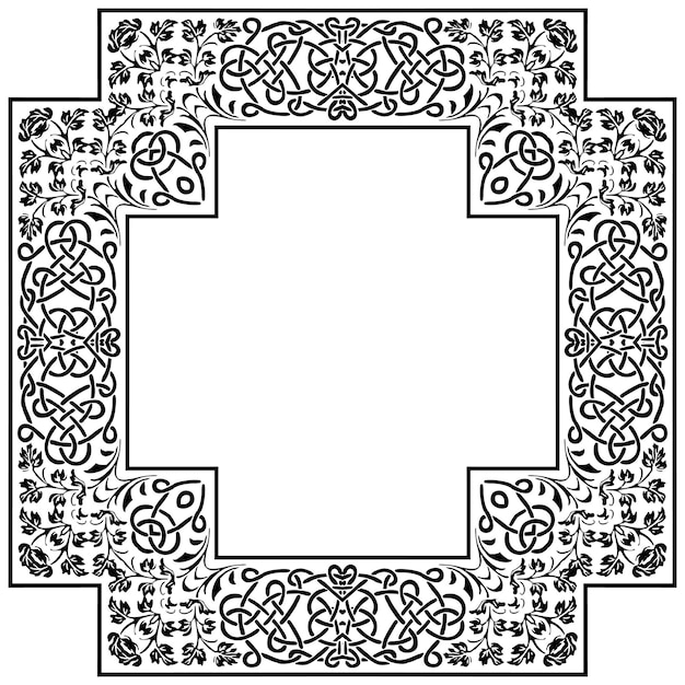 Illustration of floral frame with swirls on white