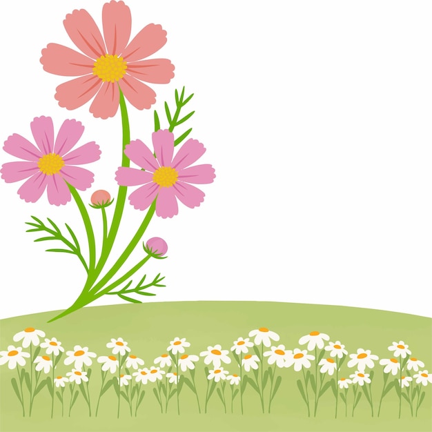 Vettore illustrazione di fiori nel giardino per la decorazione