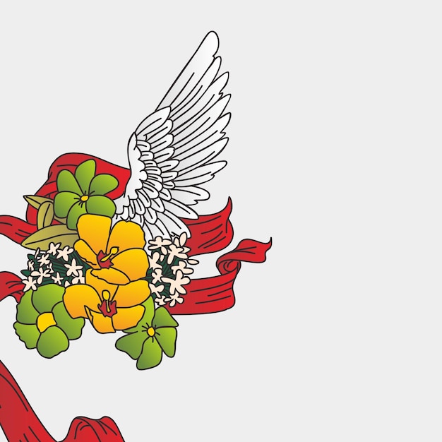 Vector illustration of flowers red scarf and wings