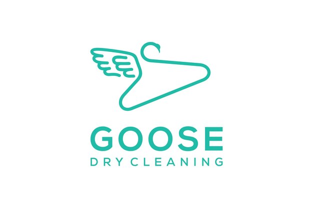 Illustration flying goose from a clothes hanger laundry logo design