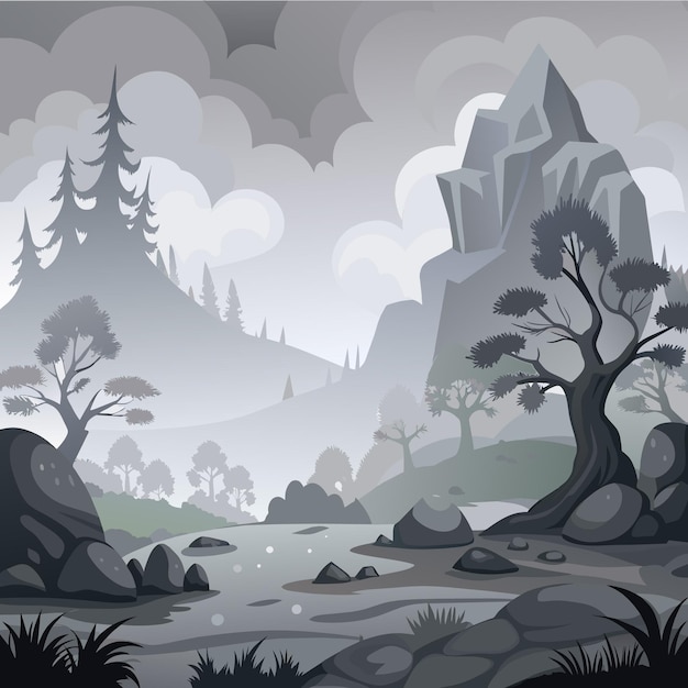 Vector illustration of foggy landscape