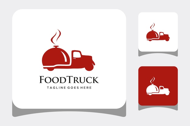 Illustrazione del segno di vettore del logo del camion di cibo. con una cappa per il cibo laggiù