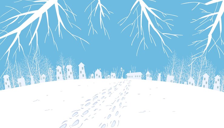 Vector illustration of footprints in a snowy village