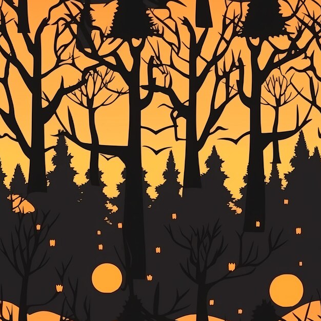 An illustration of a forest with trees and moonlight