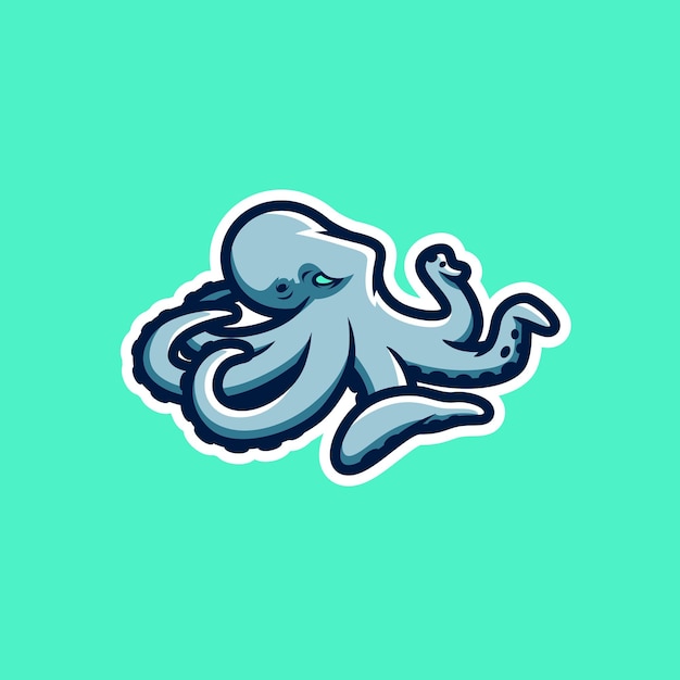 Illustration of a formidable octopus on a blue background Sports logo