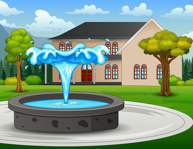 Vector illustration of the fountain on the city park