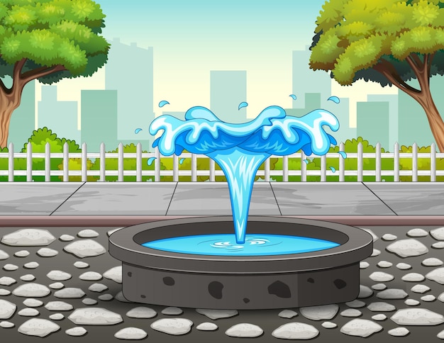 Vector illustration of the fountain on the city park