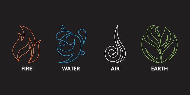 Vector illustration of four elementoutlined fire water air earth