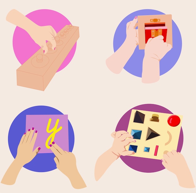 Vector illustration of four montessori materials