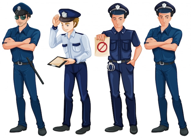 Illustrazione dei quattro poliziotti su uno sfondo bianco
