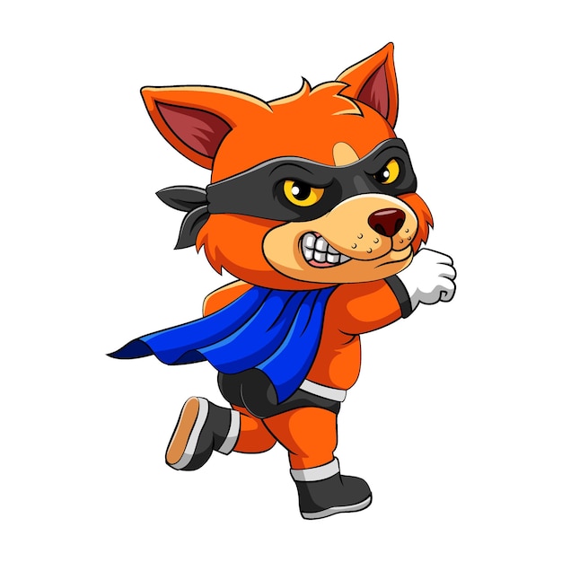 The illustration of the fox wearing black mask is standing with one foot and flying pose