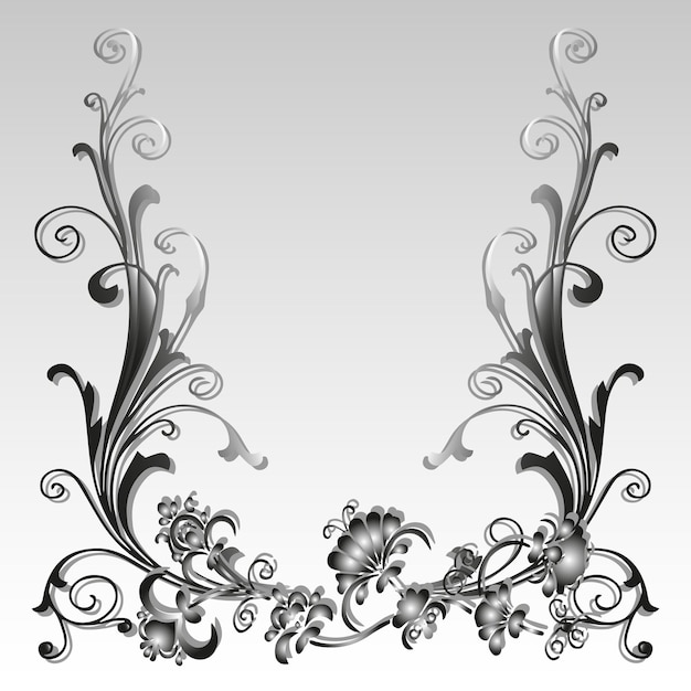 Vettore cornice di illustrazione da ornamento floreale grigio sfumato bianco