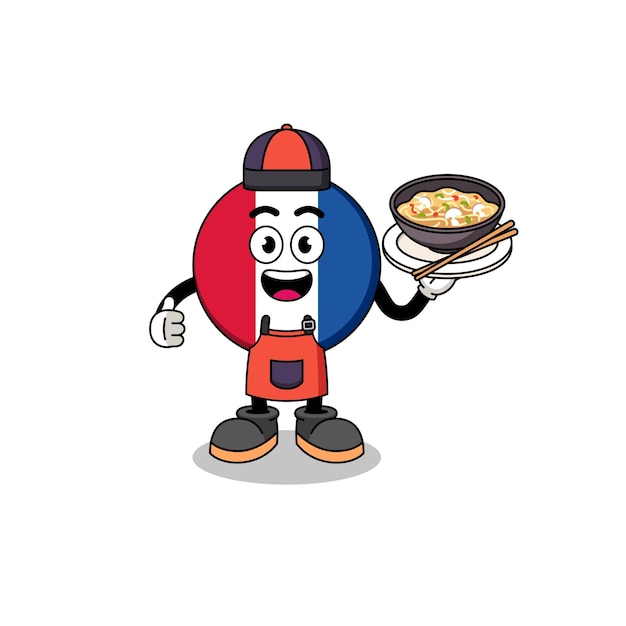 Illustration of france flag as an asian chef character design