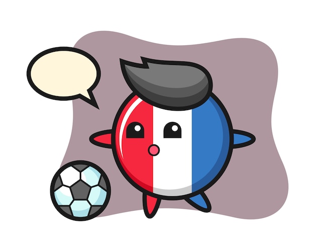 Illustration of france flag badge cartoon is playing soccer