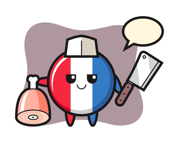 Illustration of france flag badge character as a butcher