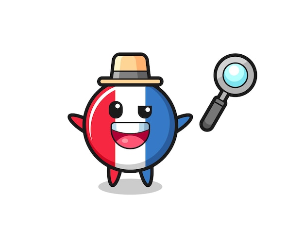 Illustration of the france flag badge mascot as a detective who manages to solve a case