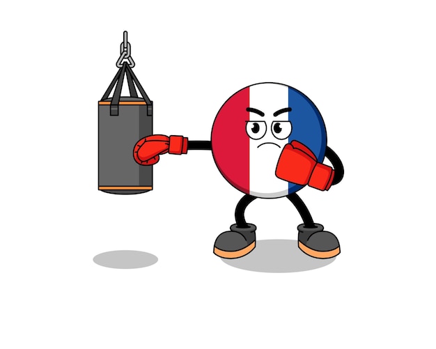 Illustrazione del design del personaggio del pugile della bandiera della francia