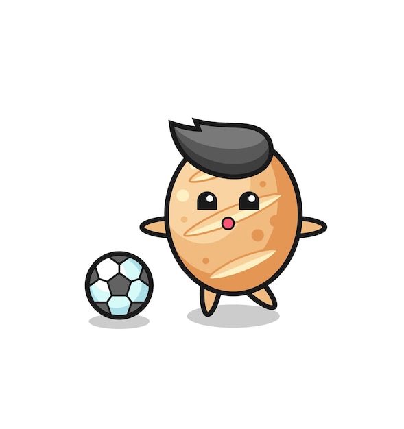 Illustration of french bread cartoon is playing soccer