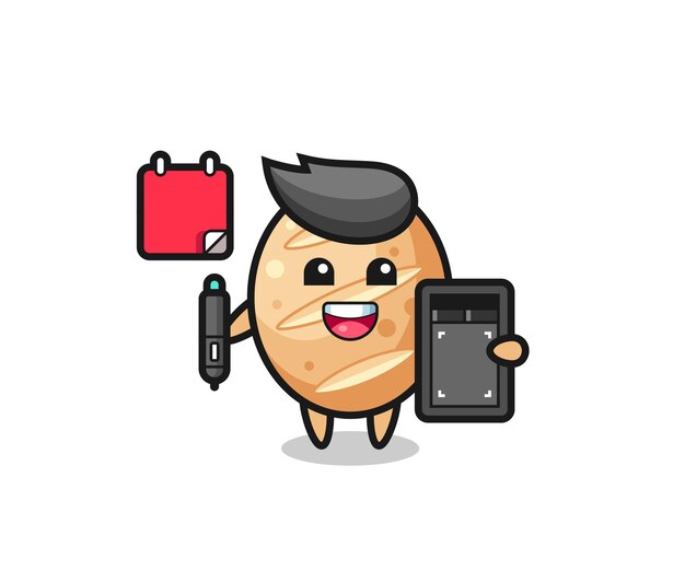 Illustration of french bread mascot as a graphic designer  cute design