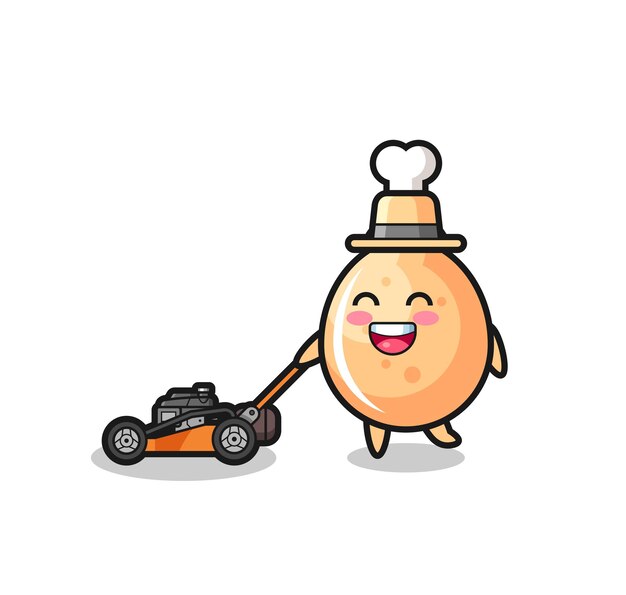 Illustration of the fried chicken character using lawn mower , cute style design for t shirt, sticker, logo element