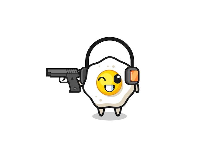 Illustration of fried egg cartoon doing shooting range cute design