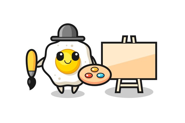 Vector illustration of fried egg mascot as a painter , cute style design for t shirt, sticker, logo element