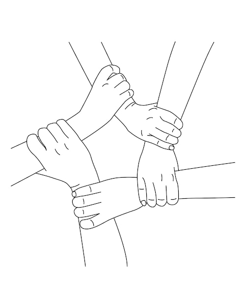 Illustration of friendship 5 people holding hands