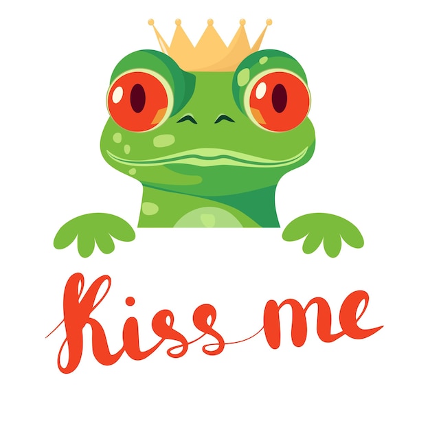 Illustration of the frog Princess with the inscription kiss me Frog Prince says kiss me vector