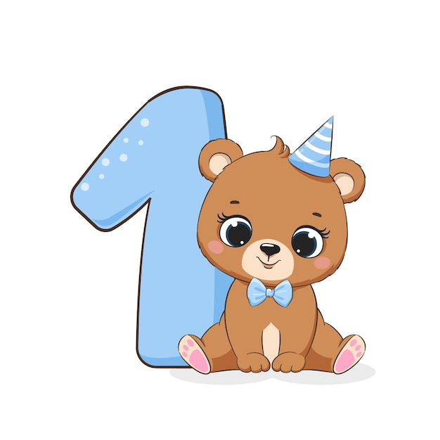 Vector an illustration from the cartoon happy birthday 1 year a cute little bear boy vector illustration