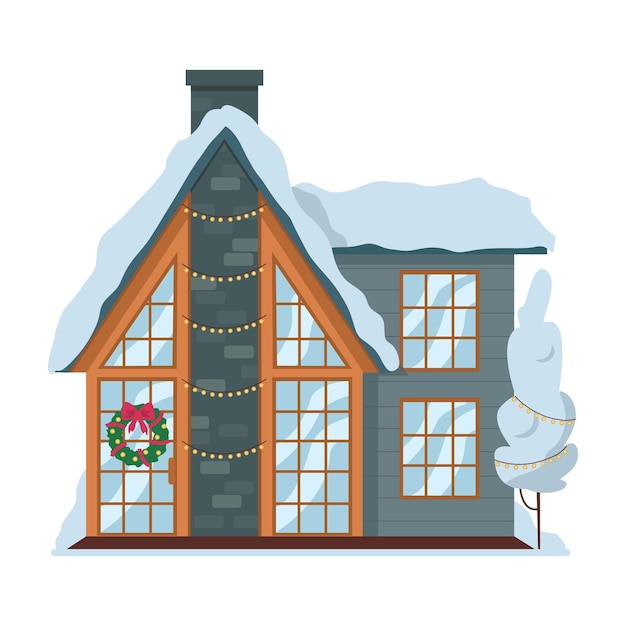 Illustration from a set of different houses with garlands in winter.