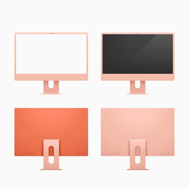 Vector illustration of front and back views of modern desktop computers