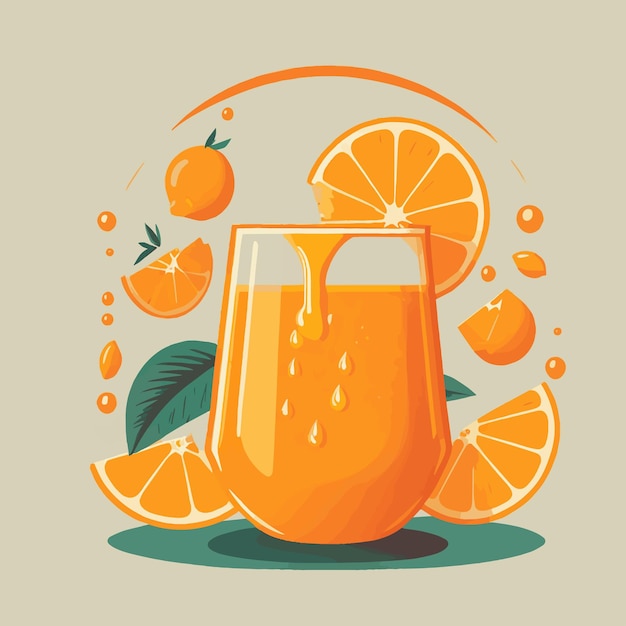 Vector illustration of fruit orange juice with slice oranges on isolated background vector flat color