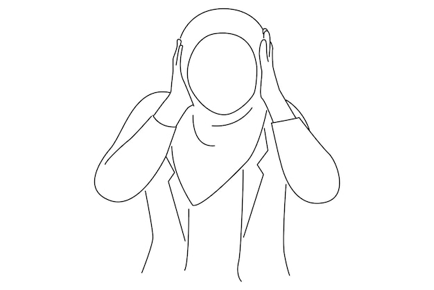 Illustration of frustrated asian muslim business woman hold her head depressed anxiety gesture