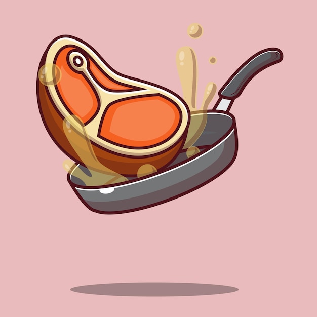 Illustration of frying beef using a frying pan