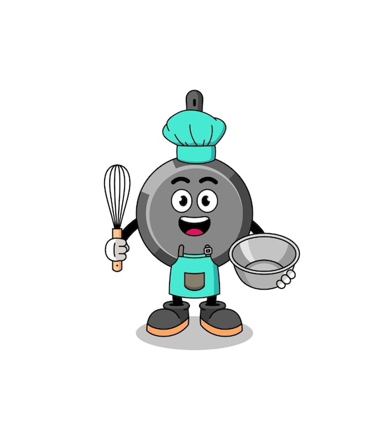 Illustration of frying pan as a bakery chef