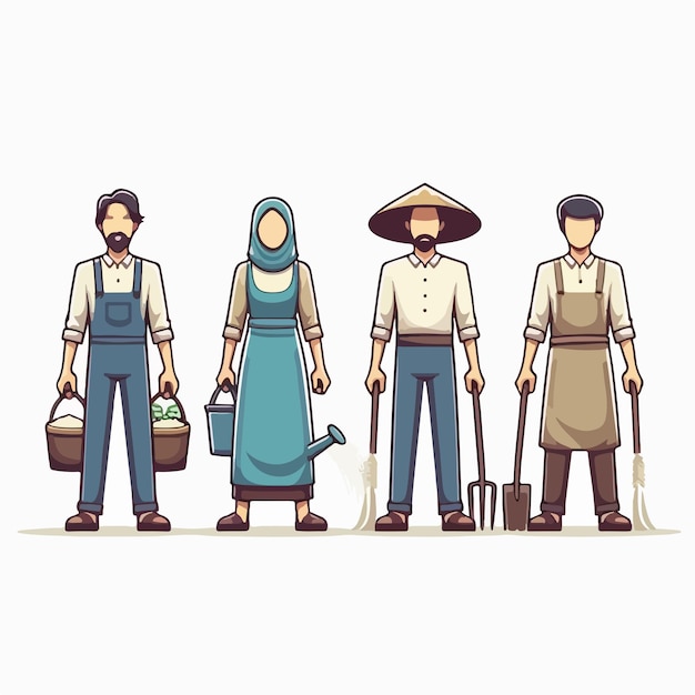 Illustration of a full body farmer set with a flat design style
